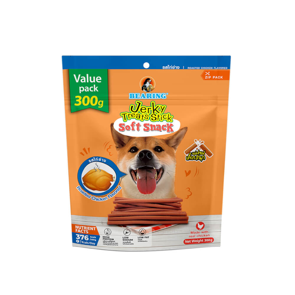 ขนมสุนัข BEARING เนื้อไก่อัดแท่ง สูตร JERKY TREATS SOFT SNACK รสไก่ย่างขนาด 300G
